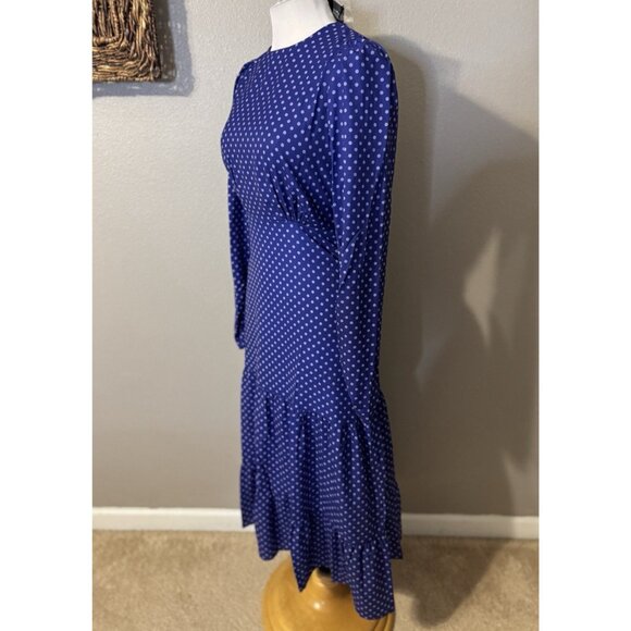 Area Stars Midi Dress XS Extra Small Blue Purple Dot Long Sleeve Tiered NEW - Picture 5 of 15